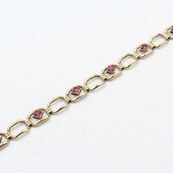 Sweet Emmons Signed Designer Pink Fucshia Glass Squared Rose Gold Tone Bracelet - Picture 2 of 9